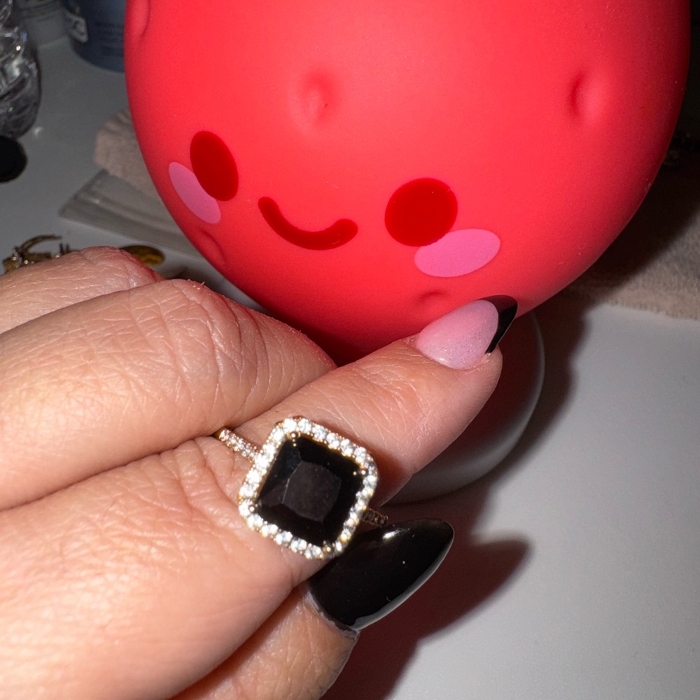 Elegant Black Stone Ring with Silver Band